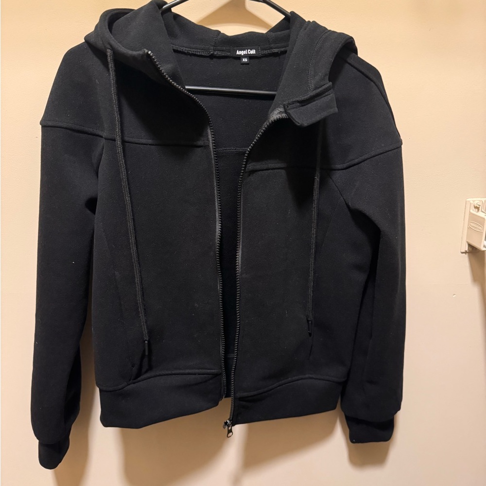 ANGEL CULT black thick winter zip up coat